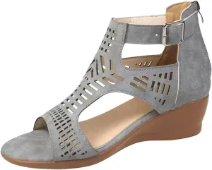 Women's Open Toe Wedge Heeled Sandals Trendy Casual Comfort Strap Cutout Zip Back Non Slip Shiny Cover Heel Dressy for Spring Summer Roman Gladiator Party Shoes