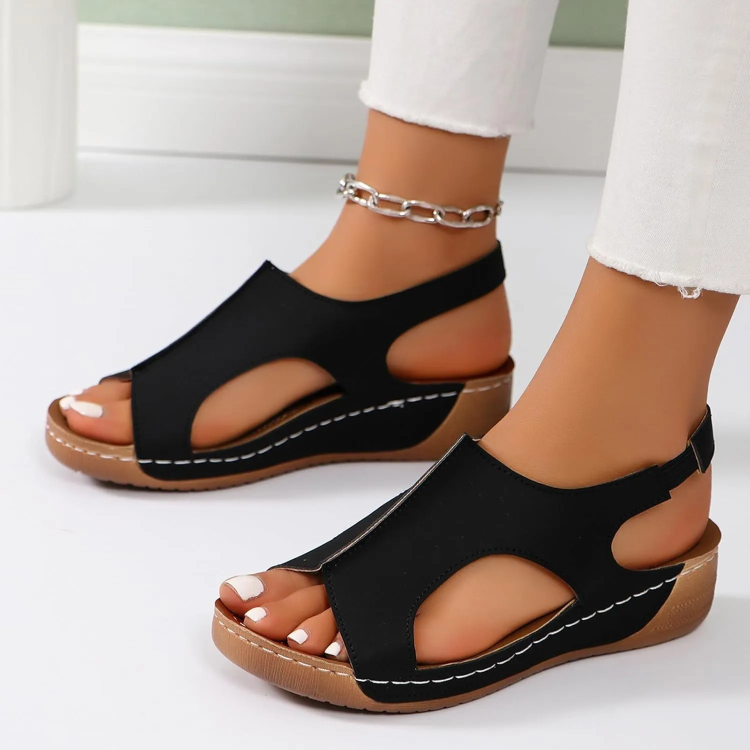 Womens Orthopedic Sandals Comfortable Beach Slippers Ankle Strap Open Toe Platform Wedge Shoe