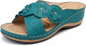 Womens Platform Wedge Sandals Orthopedic Sandals with Arch Support Cushion Footbed Platform Slide Hollowed Slip On Casual Bohemian Fashion Lightweight Slippers