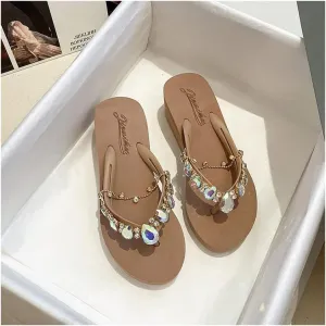 Women's Rhinestone Chain Platform Wedge Flip Flop Sandals,Women's Rhinestone Flip Flops,Fashion Flip Flop Sandals for Parties and Weddings