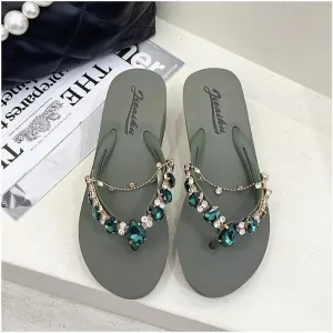 Women's Rhinestone Chain Platform Wedge Flip Flop Sandals,Women's Rhinestone Flip Flops,Fashion Flip Flop Sandals for Parties and Weddings