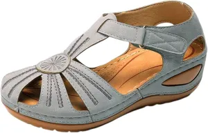 Womens Sandals Dressy Wedge Sandals Closed Toe Summer Beach Shoes Low Wedge Ankle Strap Sandal Hook and Loop Vintage Walking Shoes Outdoor Footwear Comfy 2025 Fashion Comfort Wear Shoe for Women