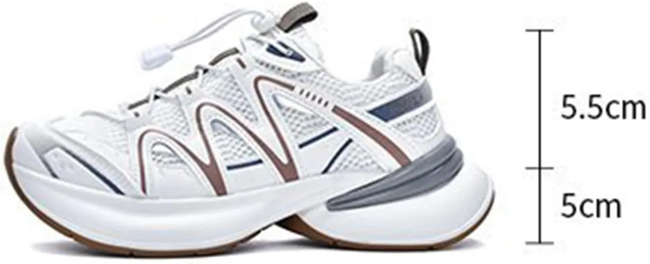 Women's Silver Chunky Sneakers, Spring/Summer Breathable Lightweight Sports Shoes with Platform, Fashionable Lace-Up Dad Trainers