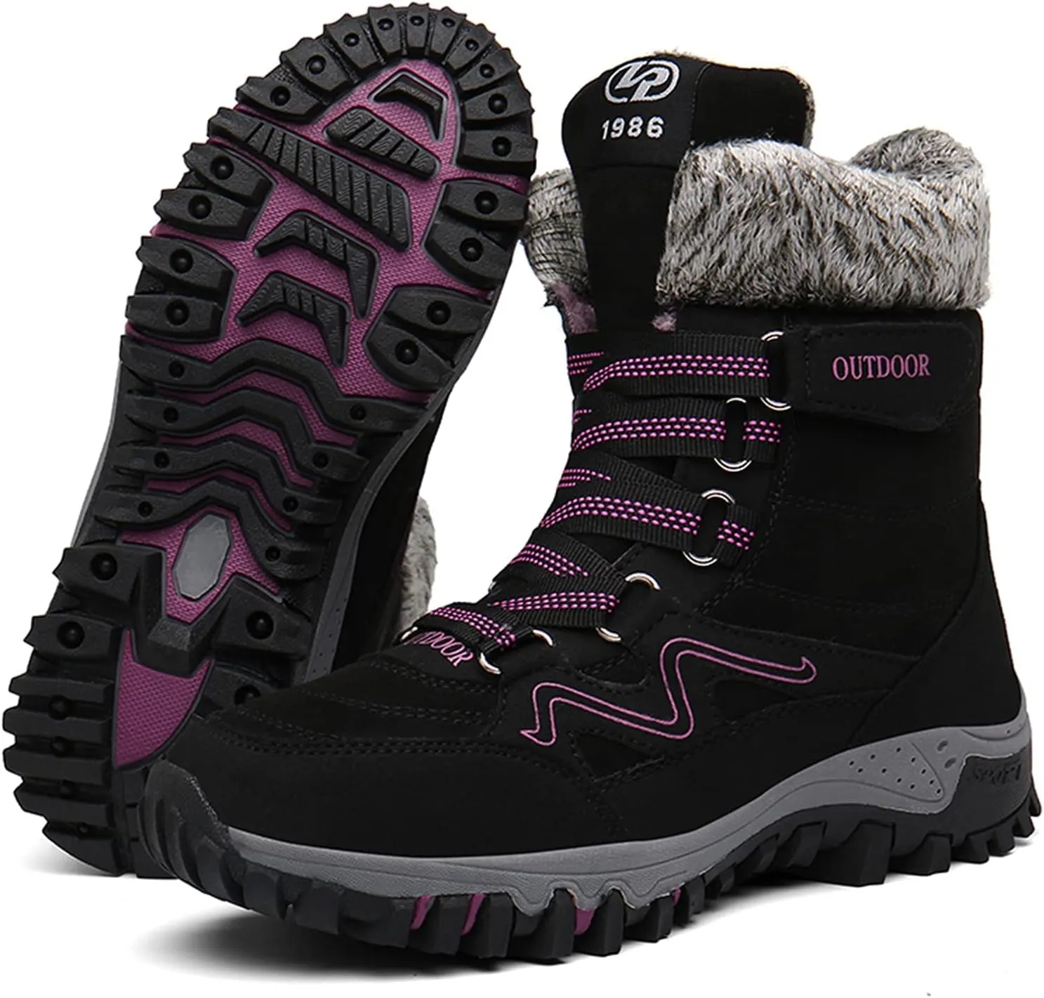 Women?s Snow Boots Plus Fleece Warm Non-Slip Waterproof Outdoor Winter Ski Insulated High-Top Hiking Boots