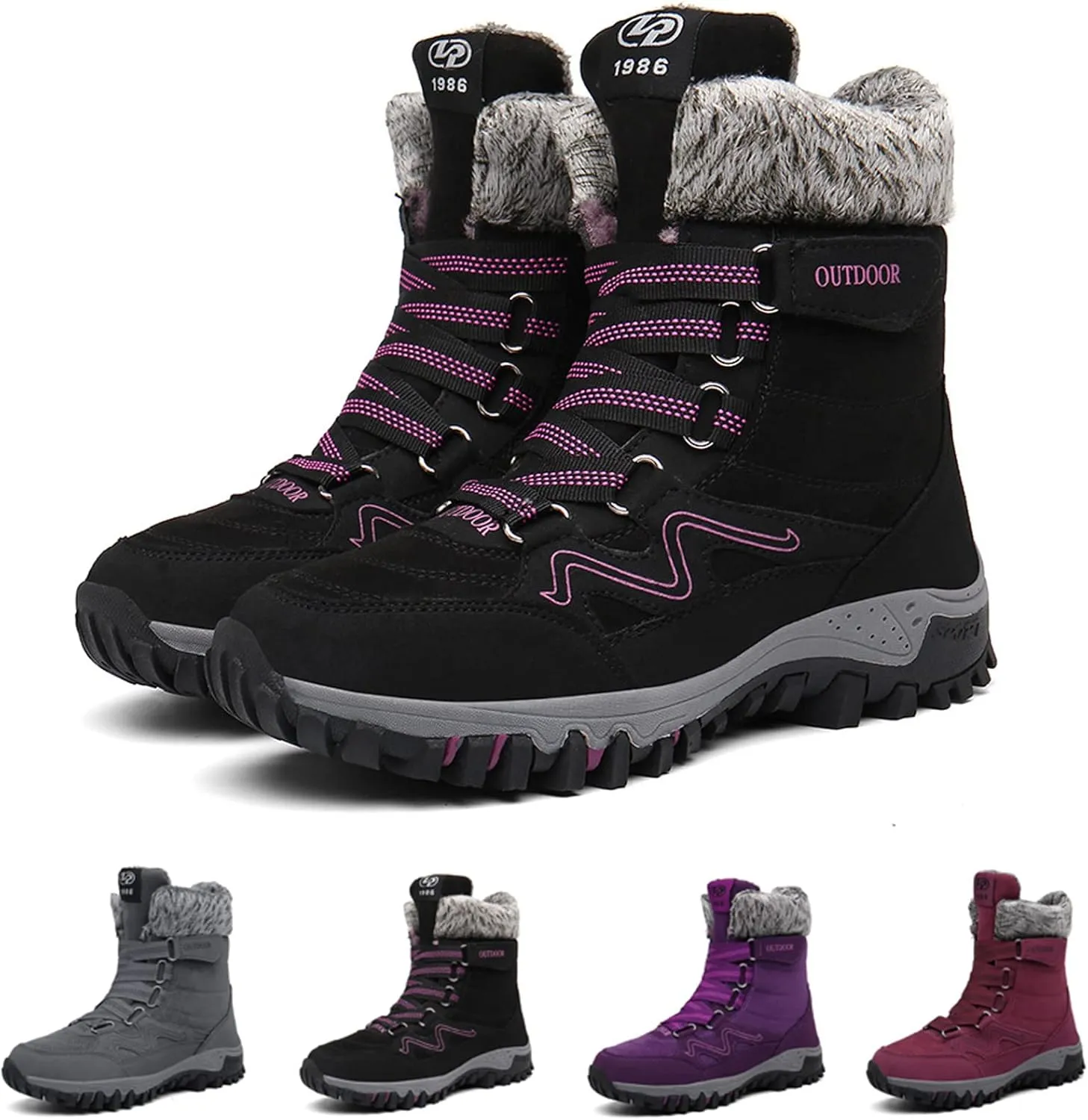 Women?s Snow Boots Plus Fleece Warm Non-Slip Waterproof Outdoor Winter Ski Insulated High-Top Hiking Boots