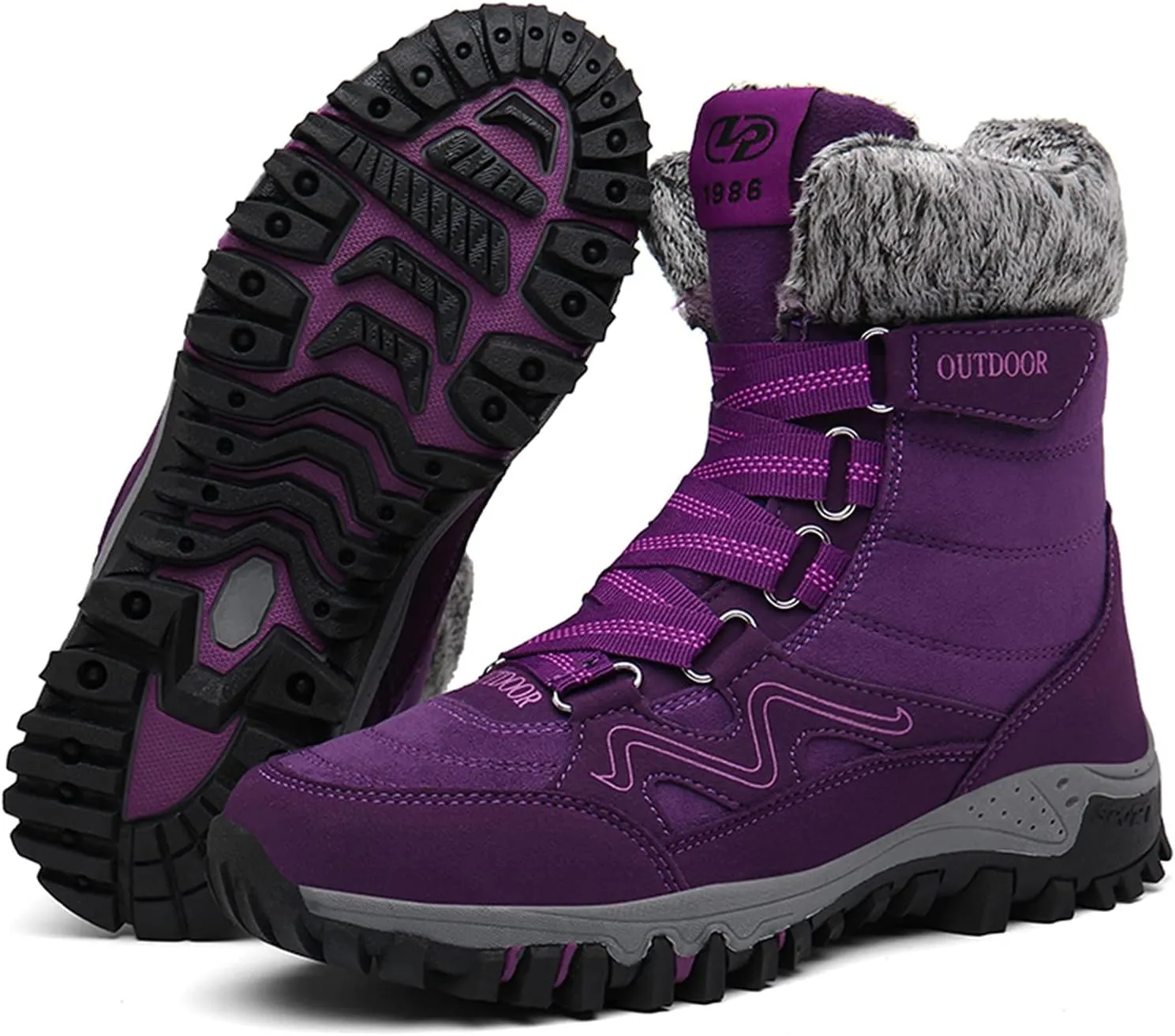 Women?s Snow Boots Plus Fleece Warm Non-Slip Waterproof Outdoor Winter Ski Insulated High-Top Hiking Boots