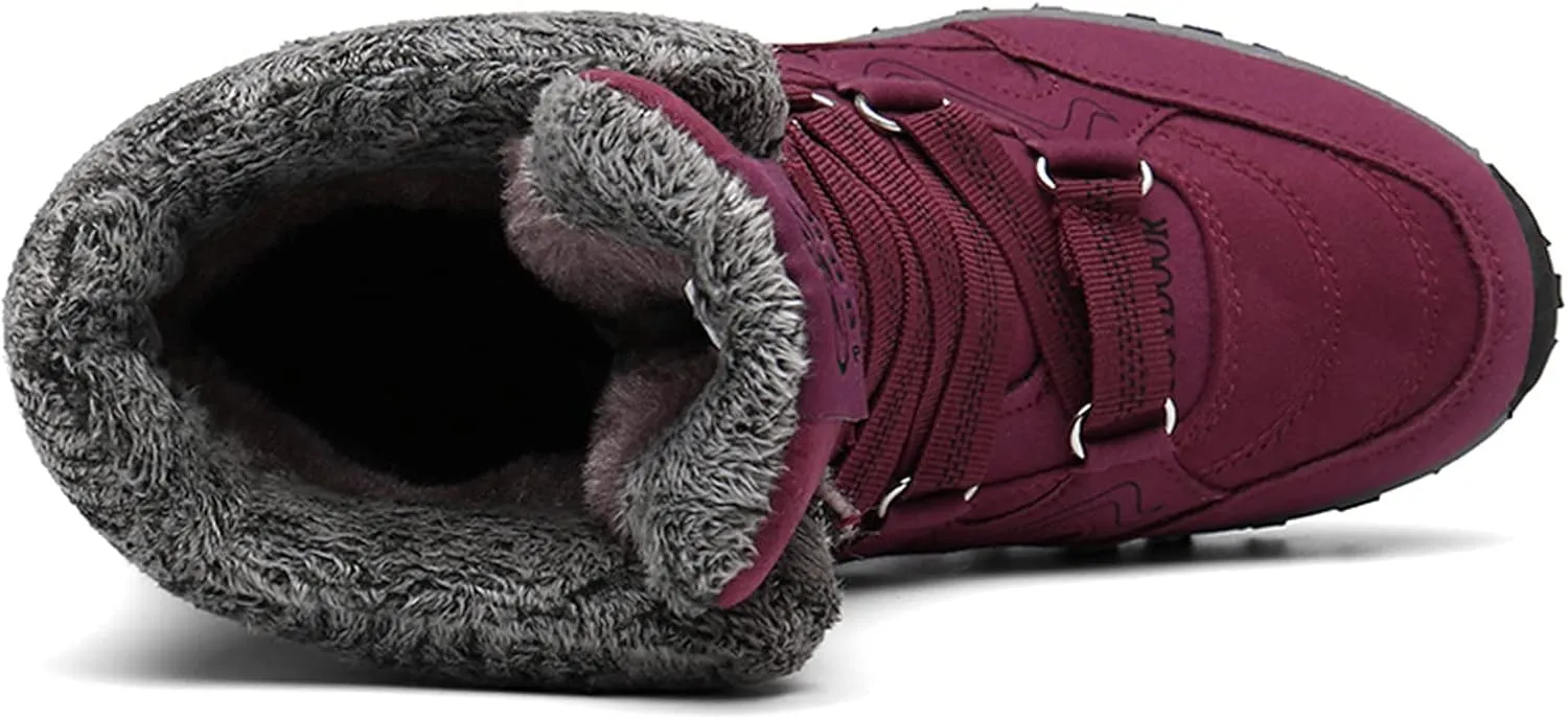 Women?s Snow Boots Plus Fleece Warm Non-Slip Waterproof Outdoor Winter Ski Insulated High-Top Hiking Boots