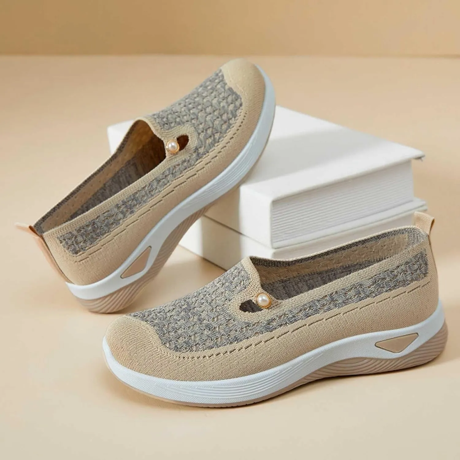 Women's Summer Fashion Net Breathable Casual Shoes Round Head Non Slip Slip On Casual Sports Shoes