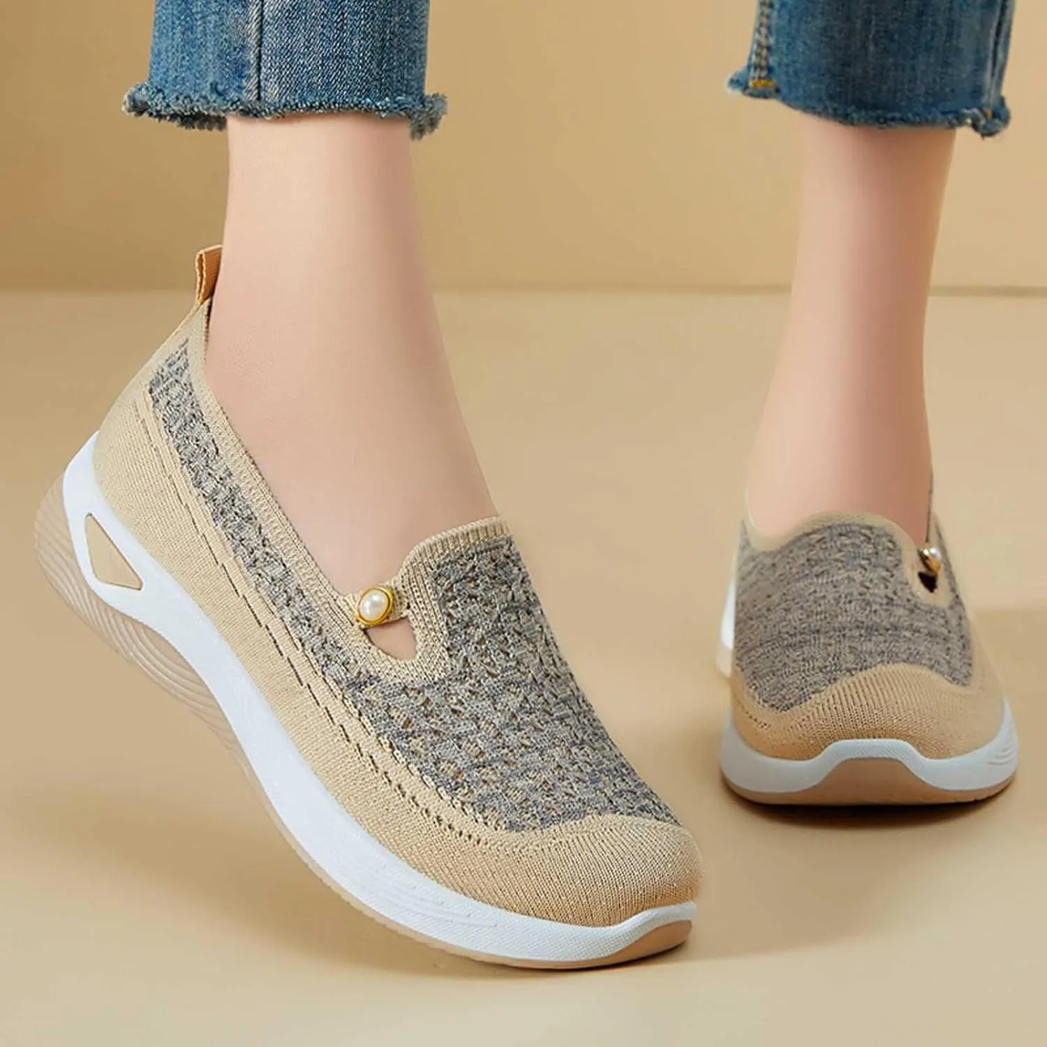 Women's Summer Fashion Net Breathable Casual Shoes Round Head Non Slip Slip On Casual Sports Shoes