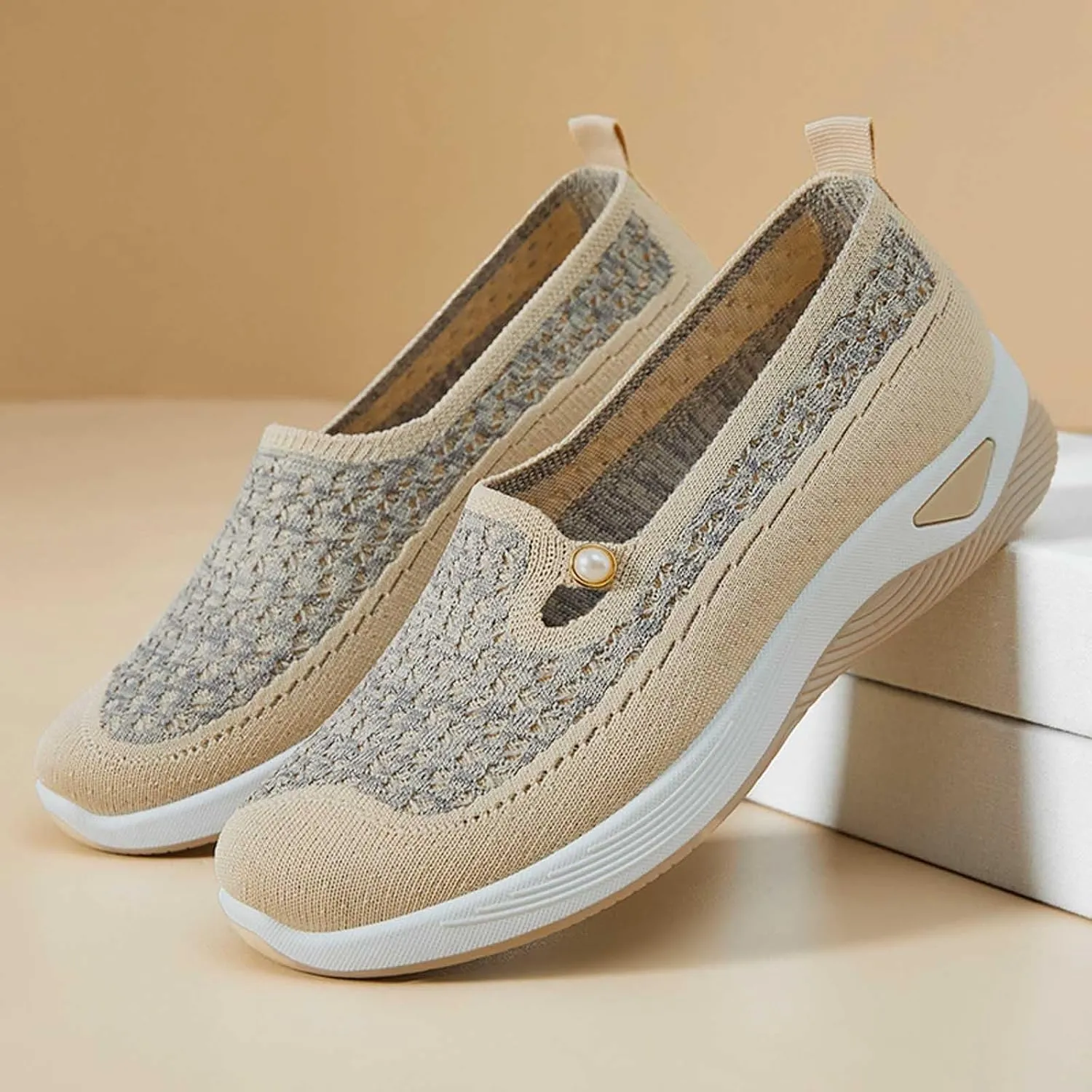 Women's Summer Fashion Net Breathable Casual Shoes Round Head Non Slip Slip On Casual Sports Shoes