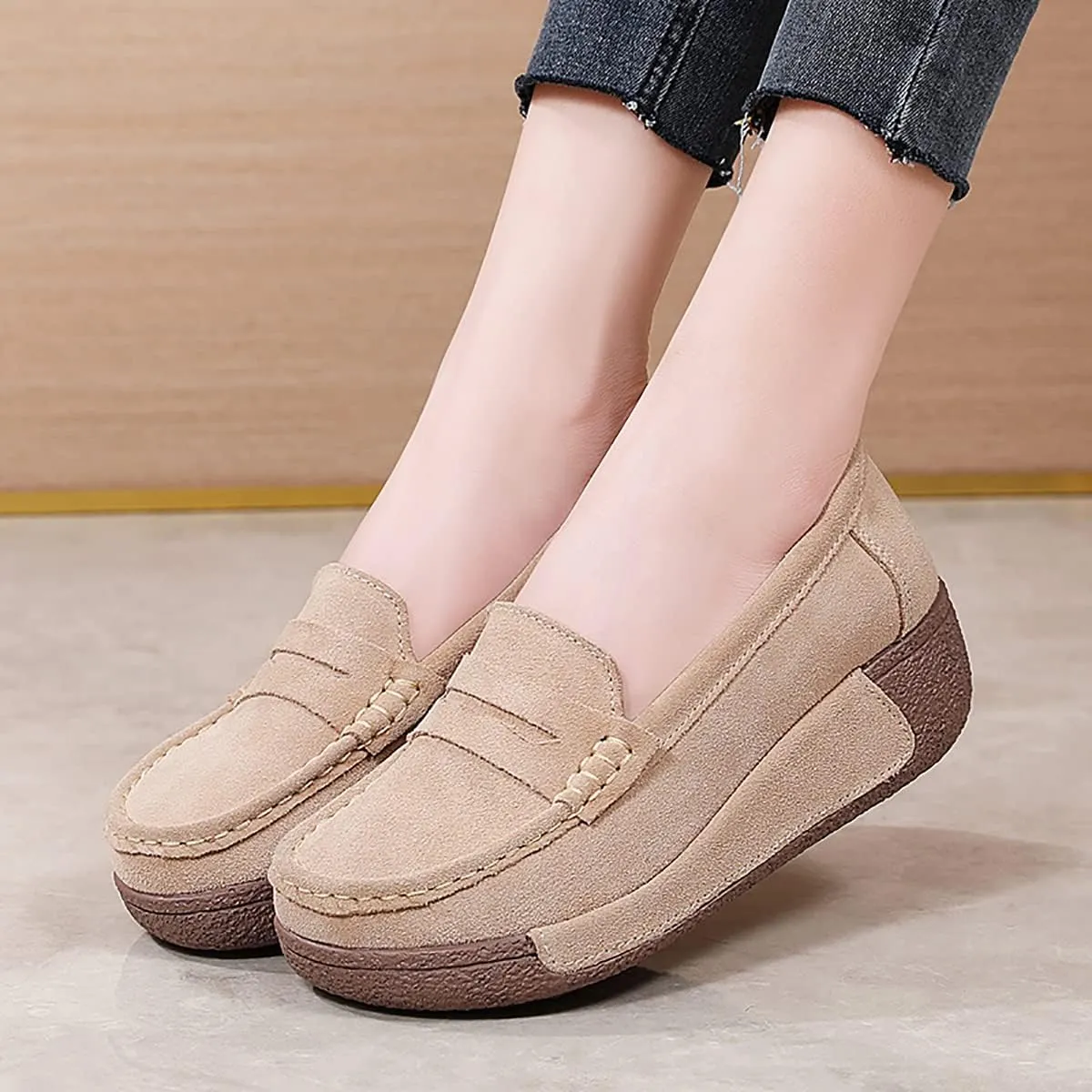 Women's Wedge Loafers Platform Sneakers Slip-ons Shoes for Casual Walking