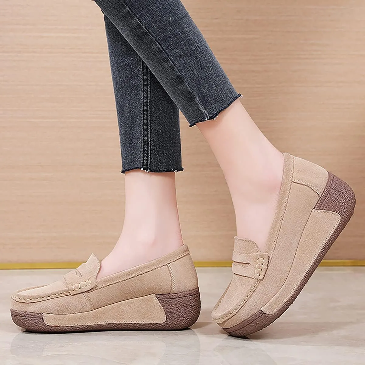 Women's Wedge Loafers Platform Sneakers Slip-ons Shoes for Casual Walking