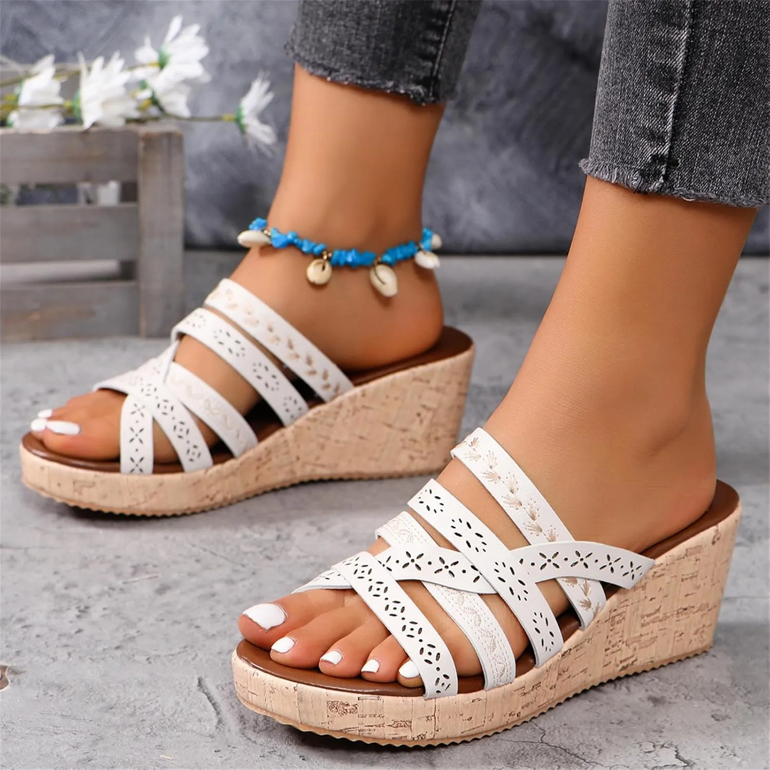 Women's Wedge Sandal Dressy Orthopedic Flat Open Toe Platform Sandals Comfortable Arch Support Outdoor Shoes