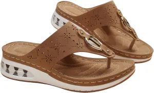 Womens Wedge Sandals Rhinestone Thong Platform Flip Flops Summer Beach Comfortable Sandals Cushion Footbed Platform Dressy Summer Slip on Shoes