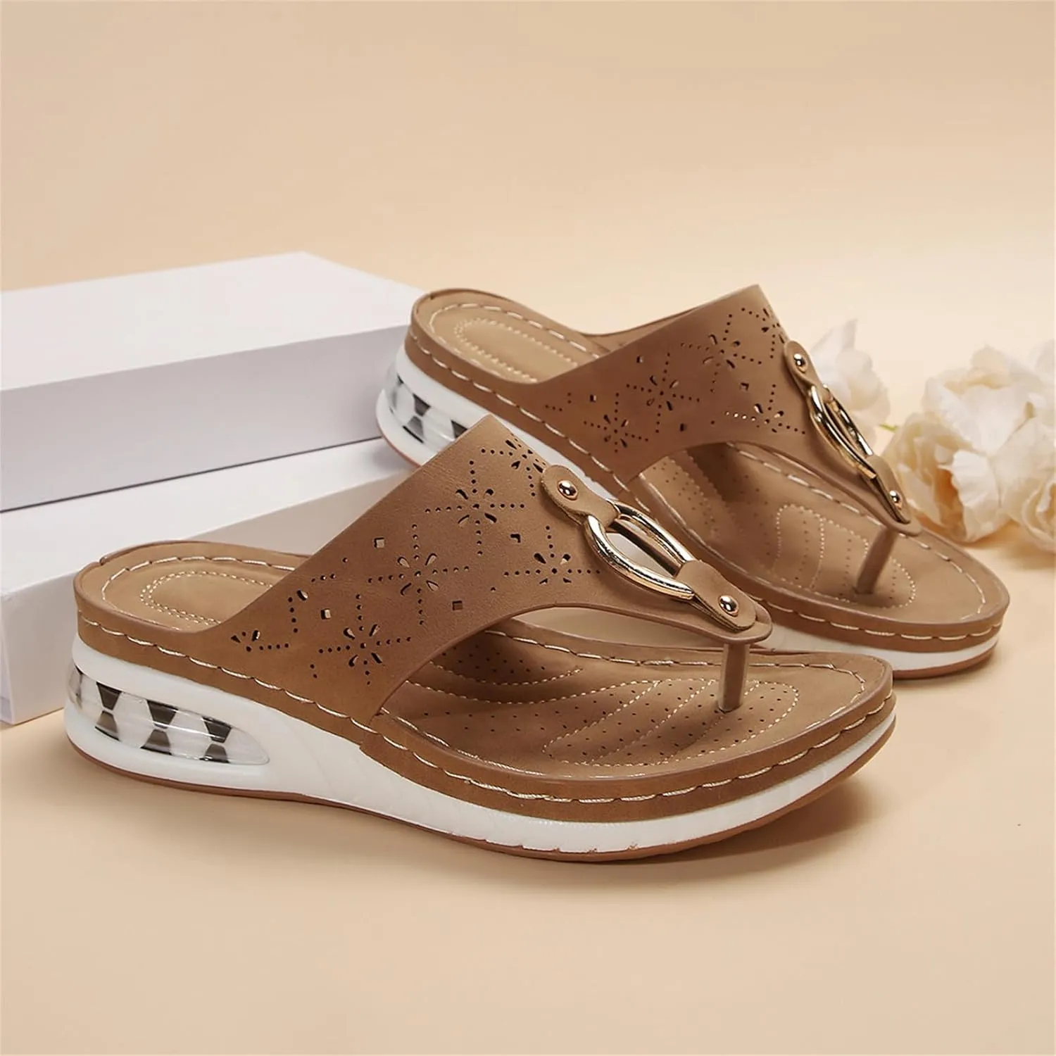 Womens Wedge Sandals Rhinestone Thong Platform Flip Flops Summer Beach Comfortable Sandals Cushion Footbed Platform Dressy Summer Slip on Shoes