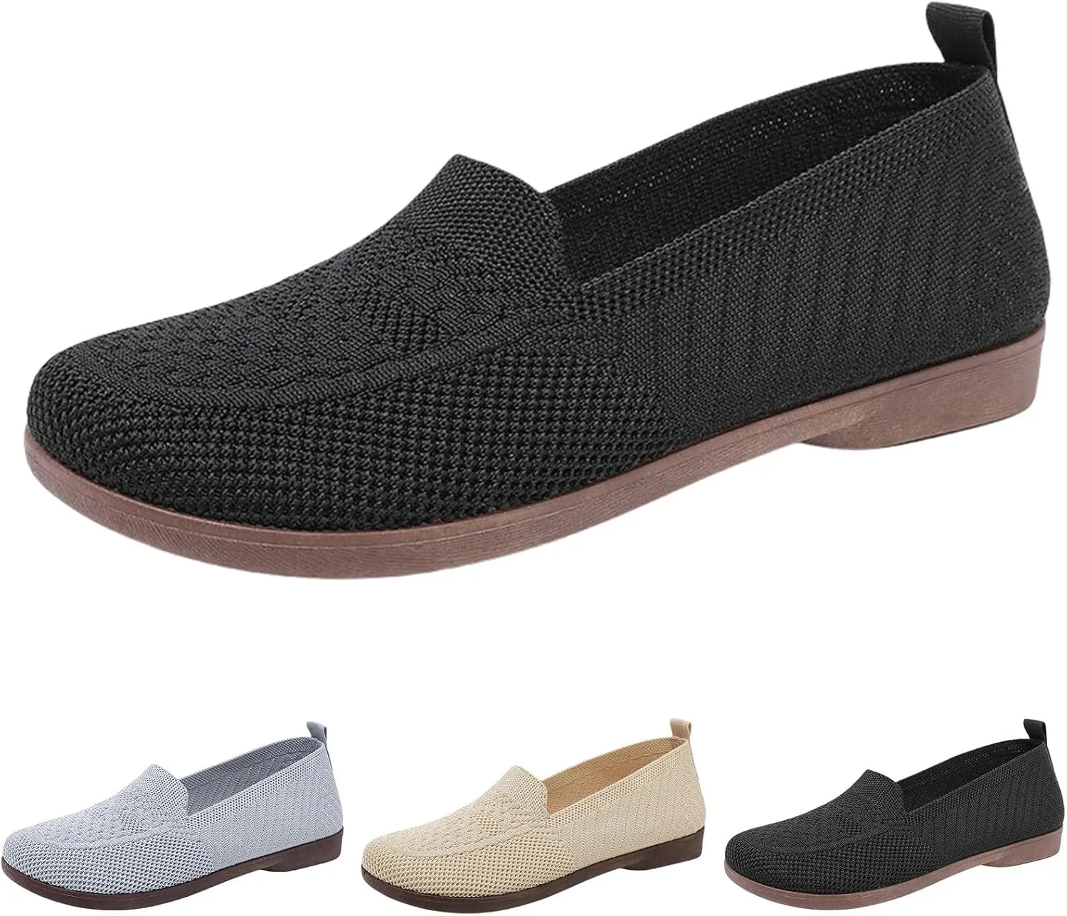 Women's Woven Orthopedic Breathable Soft Shoes Arch Support, Comfortable L𝐨w Heel Slip on Sneaker Mesh Anti Slip Sports Shoes