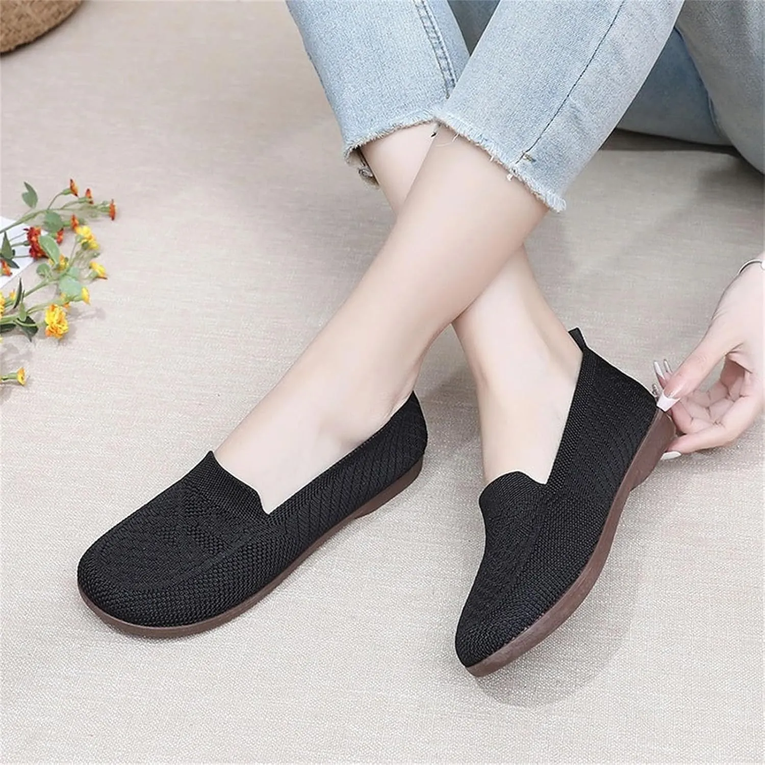 Women's Woven Orthopedic Breathable Soft Shoes Arch Support, Comfortable L𝐨w Heel Slip on Sneaker Mesh Anti Slip Sports Shoes
