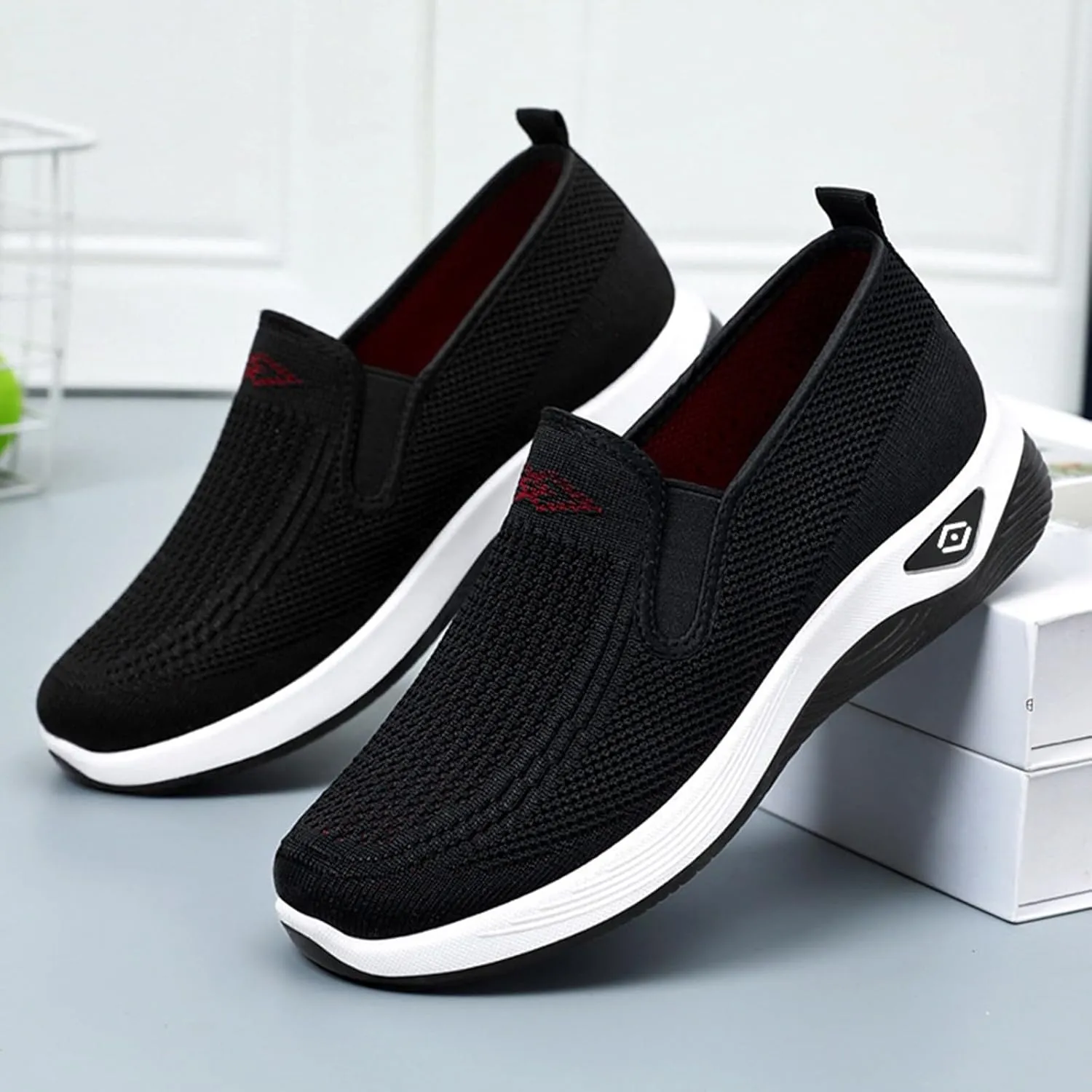 Women's Woven Orthopedic Breathable Soft Shoes Slip On Arch Support Walking Flying Sneakers Comfortable Wide Width Walking Shoes