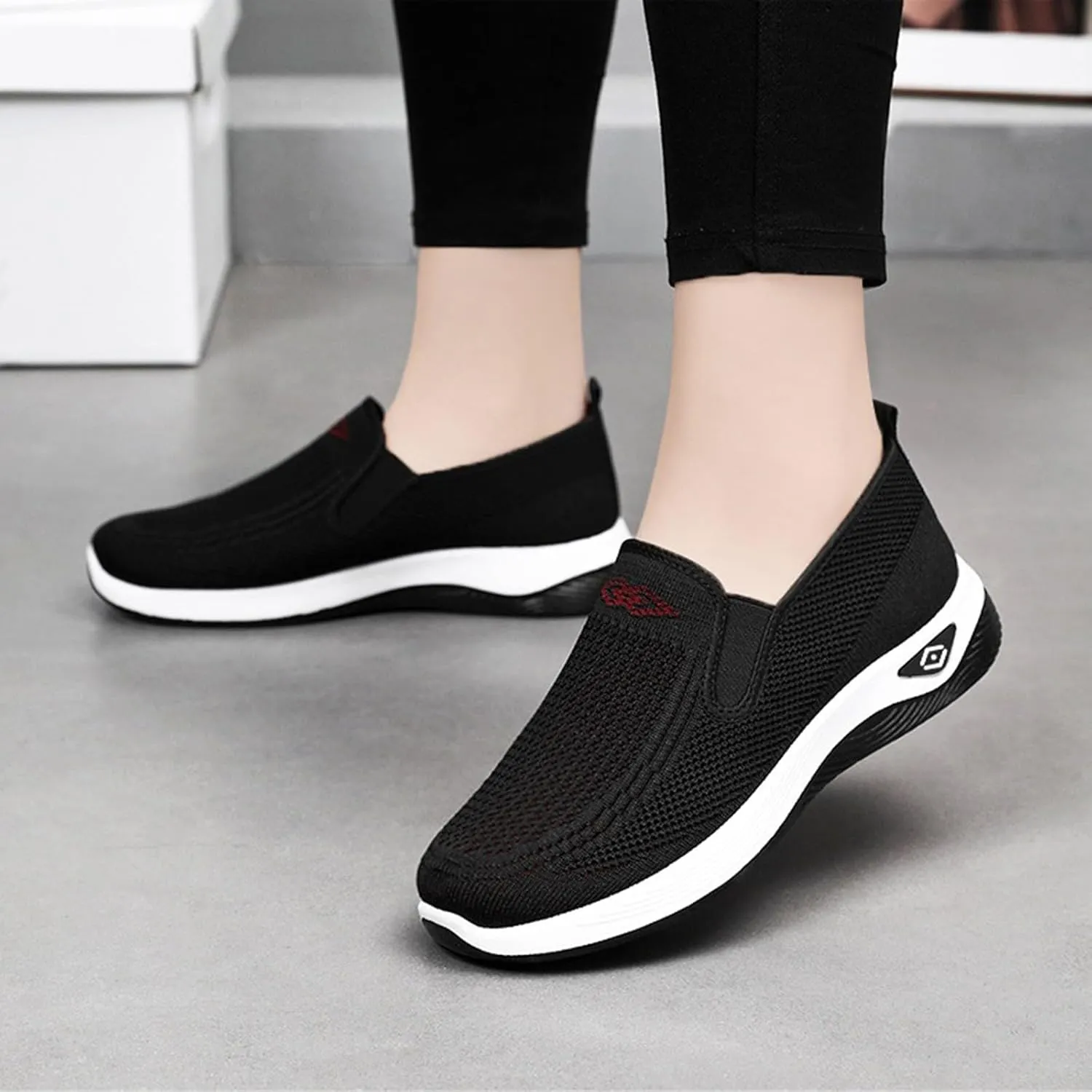 Women's Woven Orthopedic Breathable Soft Shoes Slip On Arch Support Walking Flying Sneakers Comfortable Wide Width Walking Shoes