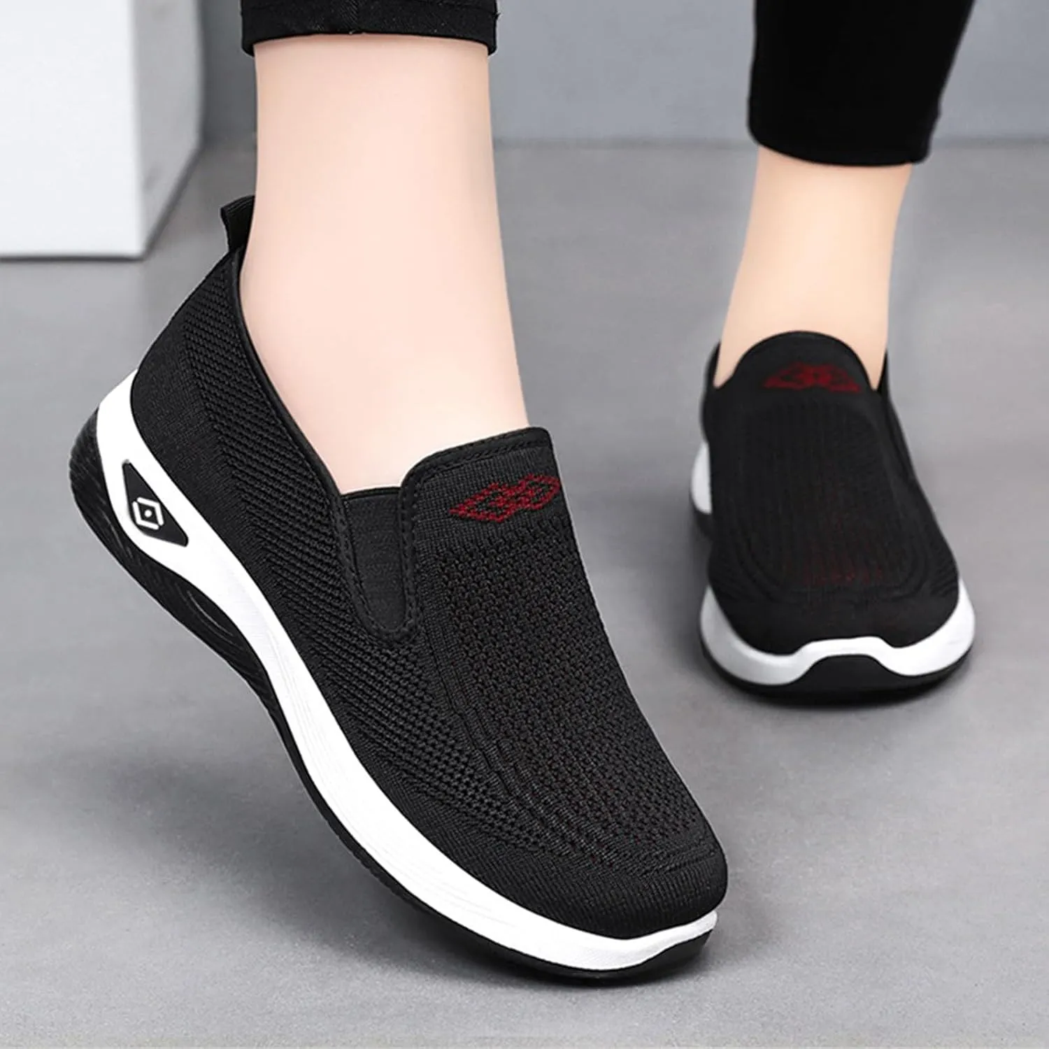 Women's Woven Orthopedic Breathable Soft Shoes Slip On Arch Support Walking Flying Sneakers Comfortable Wide Width Walking Shoes