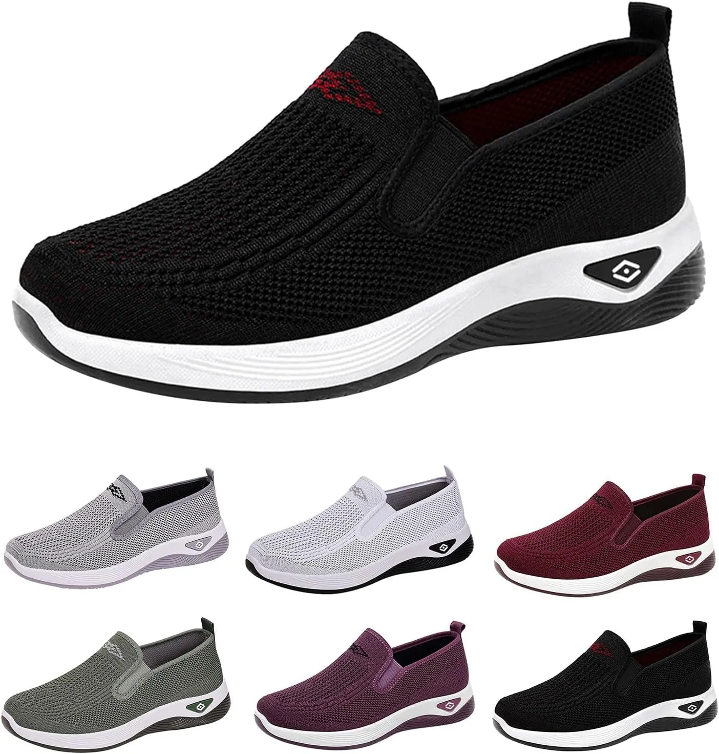 Women's Woven Orthopedic Breathable Soft Shoes Slip On Arch Support Walking Flying Sneakers Comfortable Wide Width Walking Shoes