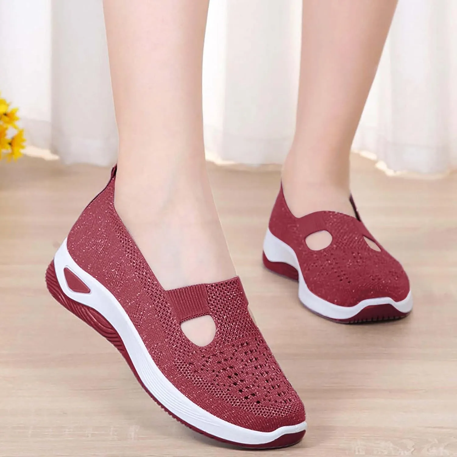 Women's Woven Orthopedic Breathable Soft Shoes Womens Running Shoes Wide Feet Casual Shoes White Platform Sneakers Slip On Tennis Shoe Loafers Dress Shoe