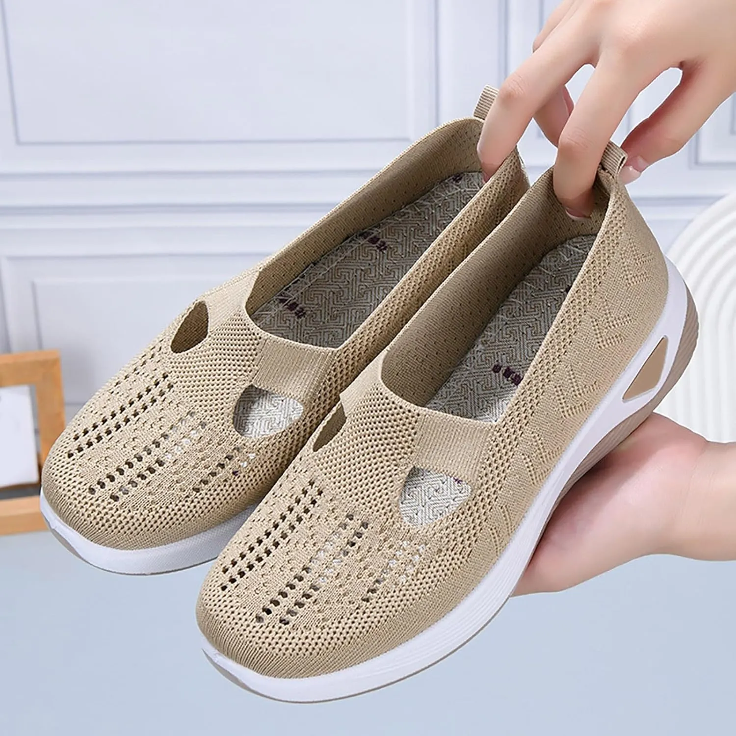 Women's Woven Orthopedic Breathable Soft Sole Running Shoes for Men Comfort Men's Casual Shoes Platform Sneakers Brown Tennis Shoe White Loafers