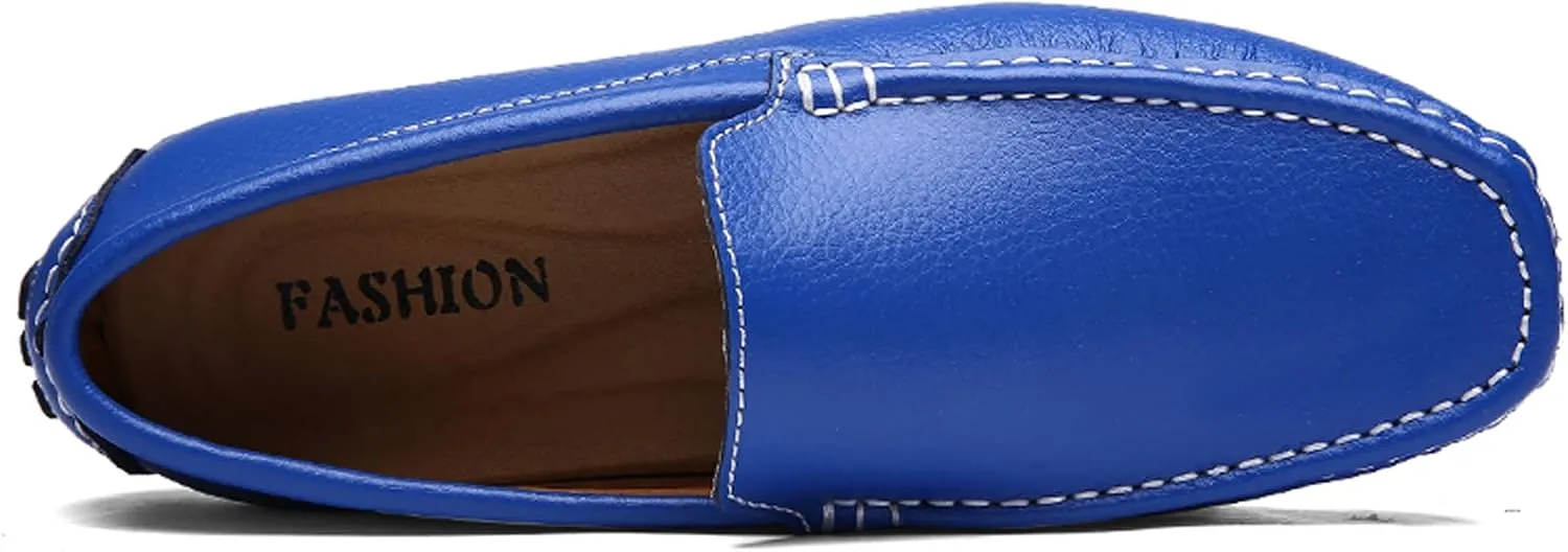 WUIWUIYU Men's Leather Loafers Casual Slip Ons Soft Penny Loafers Walking Driving Boat Shoes