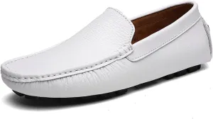 WUIWUIYU Men's Leather Loafers Casual Slip Ons Soft Penny Loafers Walking Driving Boat Shoes