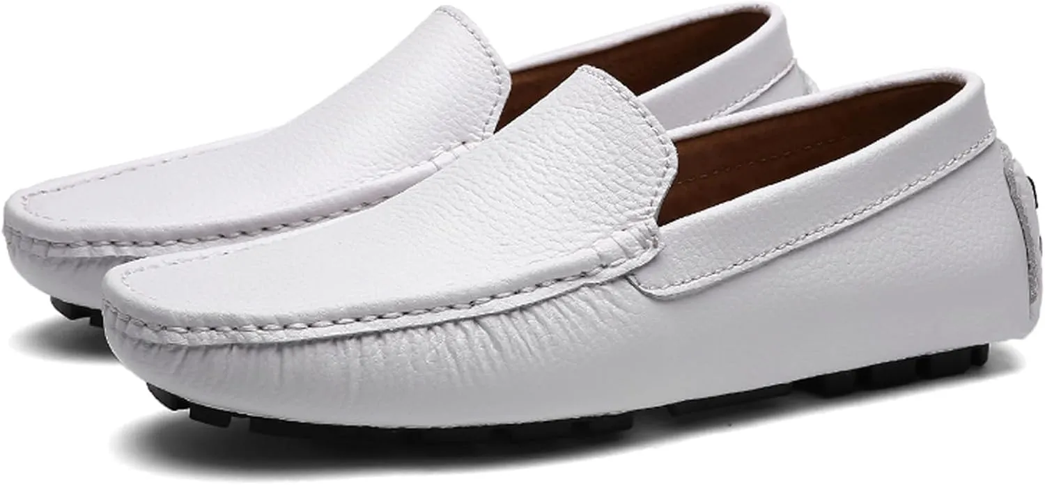 WUIWUIYU Men's Leather Loafers Casual Slip Ons Soft Penny Loafers Walking Driving Boat Shoes