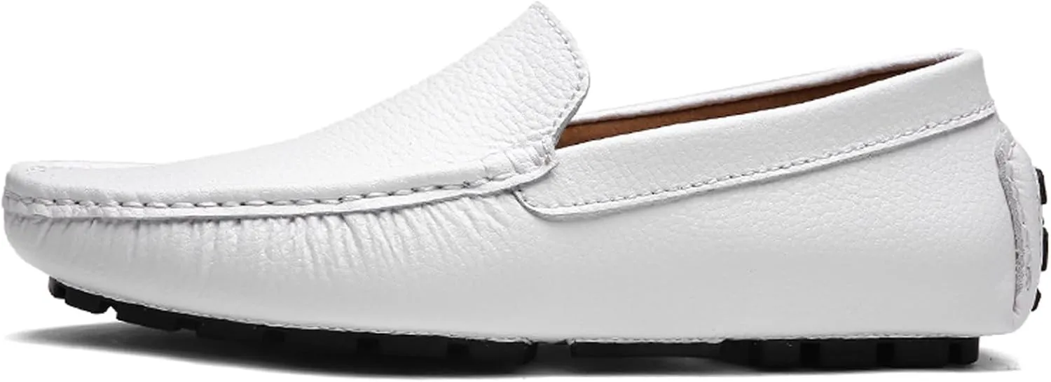 WUIWUIYU Men's Leather Loafers Casual Slip Ons Soft Penny Loafers Walking Driving Boat Shoes
