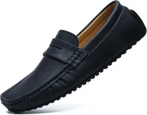 WUIWUIYU Men's Penny Loafers Moccasin Driving Shoes Slip Ons Casual Leather Flats Boat Shoes