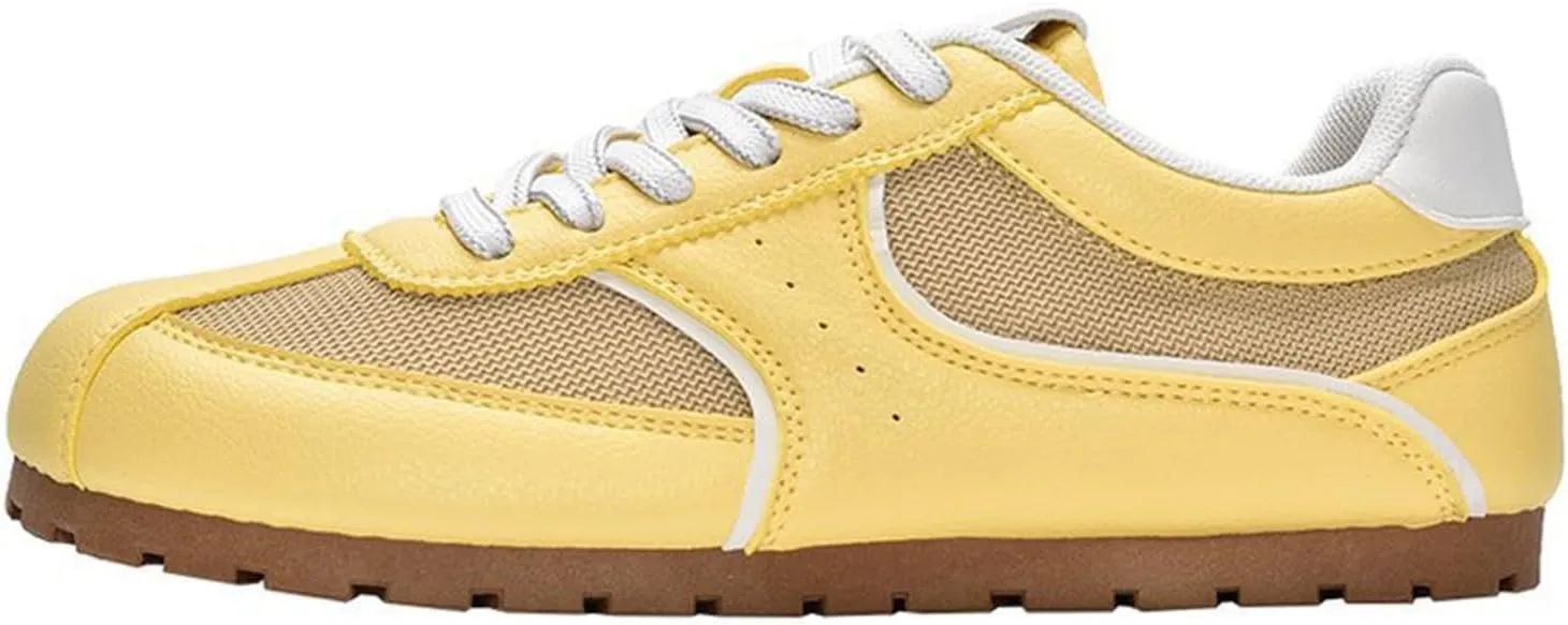 Yellow Mesh Breathable Spring Casual Sneakers Lightweight Ultra-Soft Flat Trainers Fashion Lace-Up Single Shoes