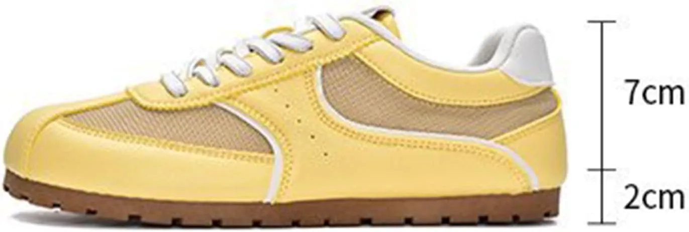 Yellow Mesh Breathable Spring Casual Sneakers Lightweight Ultra-Soft Flat Trainers Fashion Lace-Up Single Shoes