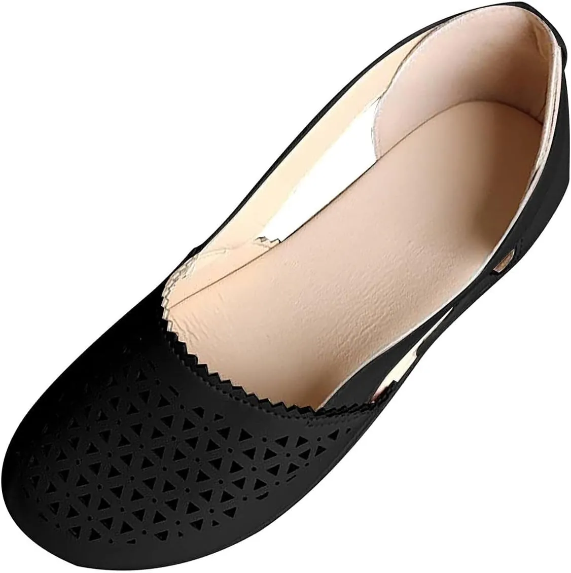 ZWRXW Sandals for Women Dressy Hollow Ballet Flats Round Toe Low Heels Lightweight Flats Sandals Casual Summer Slides Sandal Wedge Shoes Walking Shoes with Comfortable Plantar Fasciitis Arch Support